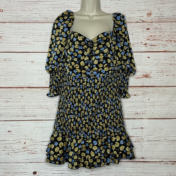 Dark Pink London Sweetheart Neck Mini Dress in Ditsy Floral Multi Sz 8 - Picture 3 of 10